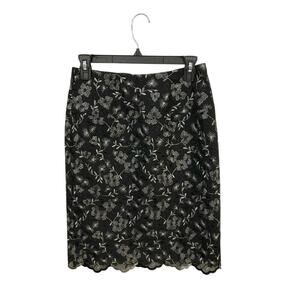 Karen Kane Silver Black Floral Pencil Skirt Scalloped Hem Size 4 Small Fancy